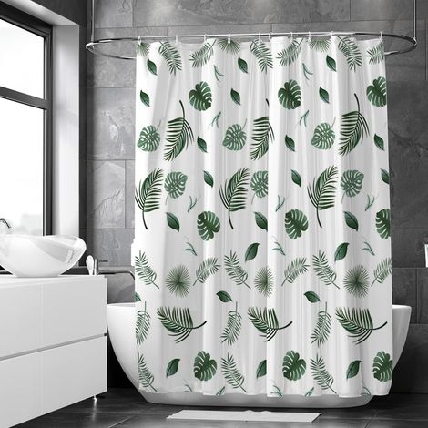 1 Rideau De Douche, Motif Feuilles, Polyester Imperméable, Anneaux Inclus, Pour Salle De Bain