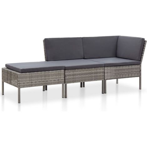 3-tlg. Garten-Lounge-Set mit Auflagen Poly Rattan Grau vidaXL (1/5)