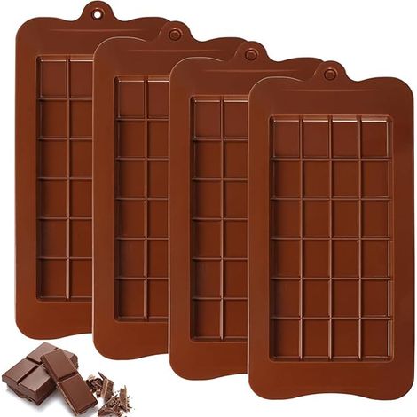 Lot de 4 moules à tablette de chocolat anti-adhésifs en silicone de qualité alimentaire pour barres protéinées et énergétiques