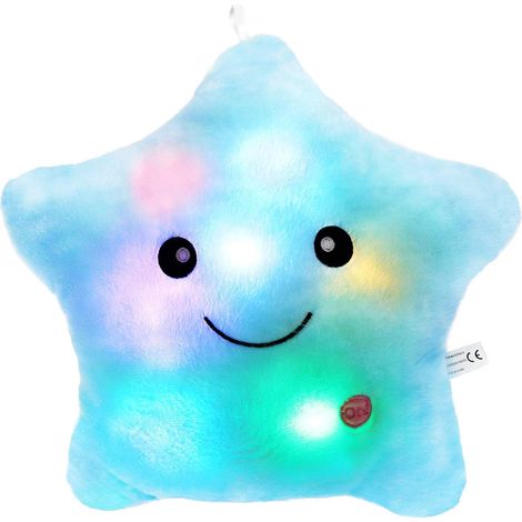 Rirool 14 pouces Lumineux LED étoile scintillante Coussin Poupée en peluche Animaux lumineux Cadeau d'anniversaire Enfant Tout-petit - Bleu (1/5)