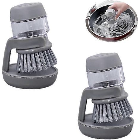 Ensemble de 2 brosses à vaisselle avec distributeur de savon intégré, brosse à vaisselle, brosse de cuisine avec support, brosse de nettoyage avec fonction de pression, pour un nettoyage optimal (1/4)