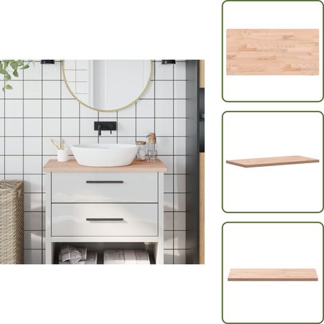 The Living Store Comptoir de salle de bain 80x40x2,5 cm bois massif de hêtre - Bois de hêtre (1/5)