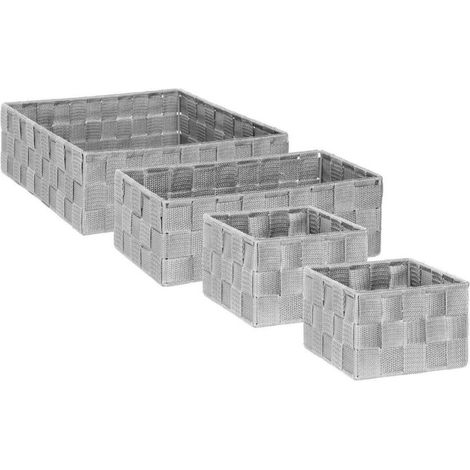 Lot de 4 Paniers de Rangement "Déco" 28cm Gris Clair (1/5)