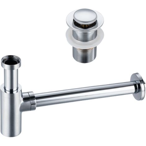 BALNEO - ensemble bonde de lavabo Klik Klak B sans trop-plein chromé + siphon rond chromé en laiton - kit pour lavabo (1/5)