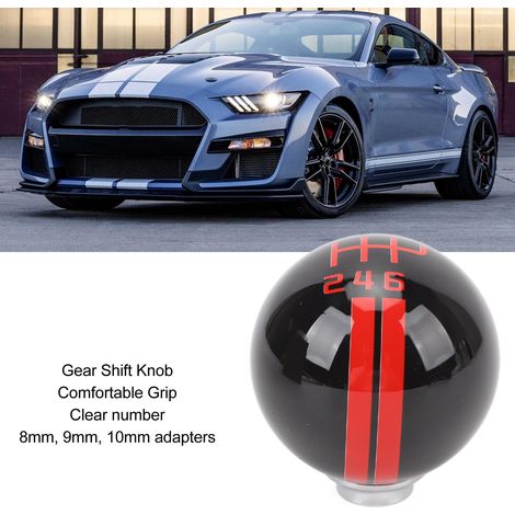 Pommeau de Vitesse avec 3 Adaptateurs, Grip Confortable 6 Vitesses Style Shelby GT500 pour Mustang 1967-2018 (1/5)