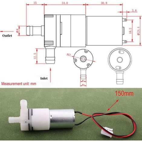 Mini Pompe à Eau CC 12V Petite Pompe de Gavage Diaphragme pour Distributeur d'Eau Machine à Café Aquarium