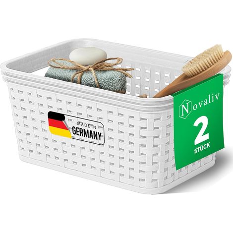 Panier de rangement élégant Novaliv 2 pièces aspect rotin Plastique blanc 2L Parfait pour la salle de bain et le rangement des vêtements. Boîte