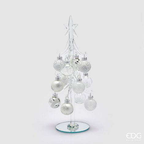 EDG Enzo De Gasperi Albero di Natale in Vetro Decorato su Base H 26 Cm D 9 Cm Natural