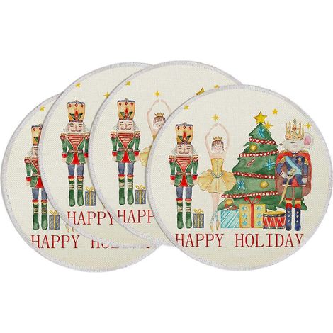 5. [Lot de 4] Napperons en lin 20 g/pièce - Diamètre 35 cm ± 2 cm (13,7 pouces) - Napperons isolants en lin rose festif et décoratif - Décoration de table - Noël
