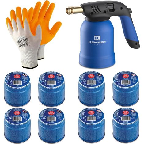 Kemper – Lampe à souder Tornado à allumage piézo – 8 cartouches de gaz de perçage – Gants inclus – Pour travaux de précision