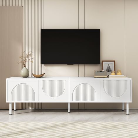 Mobile TV moderno 180 cm, superficie opaca e 4 ante contenitore, senza maniglie, gambe in metallo - Per soggiorno, camera da letto o ingresso, design, Bianco (1/5)
