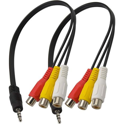 Lot de 2 cables adaptateur 3,5 mm male vers 3 RCA femelle 25 cm vers prise RCA jack stéréo AV audio vidéo AUX (1/5)
