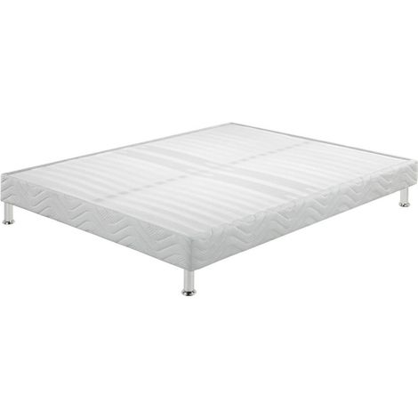 Sommier tapissier + jeu de pieds 140x190 Omega blanc 2x18 lattes (1/3)