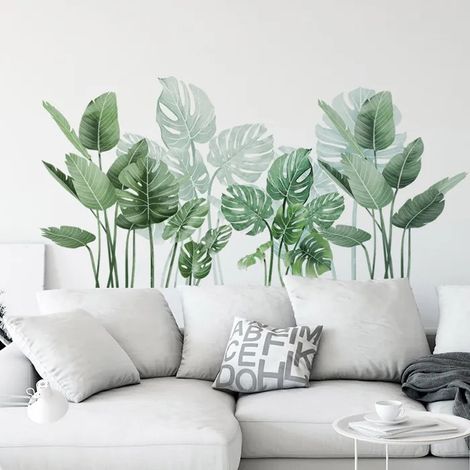 Stickers Muraux Plante Tropical, Décoration Sticker Muraux Jungle, Autocollant Feuilles Verts Amovibles Naturel Zen pour Salon (1/5)