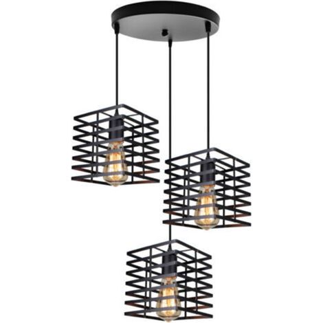 Lampe À Suspension Vintage 3 Lumières Plafonnier D'Intérieur En Métal Suspension Luminaire Rétro Pour Salon, Salle À Manger, Bar, Balcon, Noire, E27 (1/5)