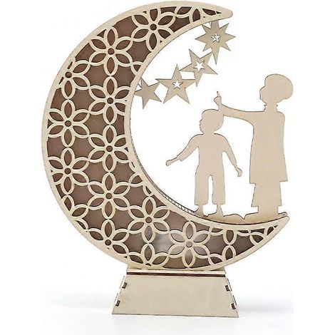 Veilleuse artisanale, décoration lumineuse LED lune et étoile en bois 3D faite main, lampe Ramadan Moubarak, ornement pour la maison, la chambre ou l'Aïd, cadeau pour
