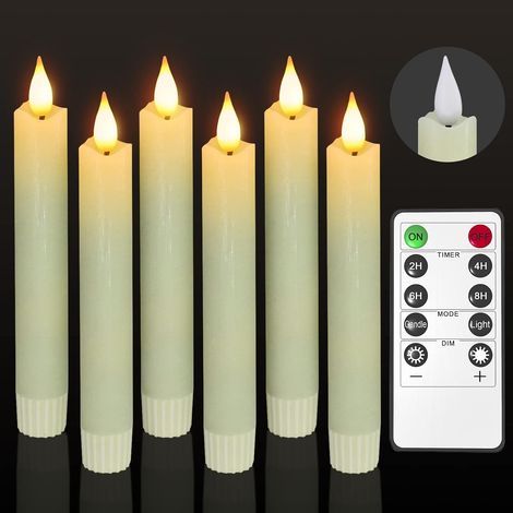 Lot de 6 bougies LED, fonctionnant avec piles et télécommande, lumière vacillante sans flamme, bougies coniques ivoire pour décoration de table à la maison (1/5)