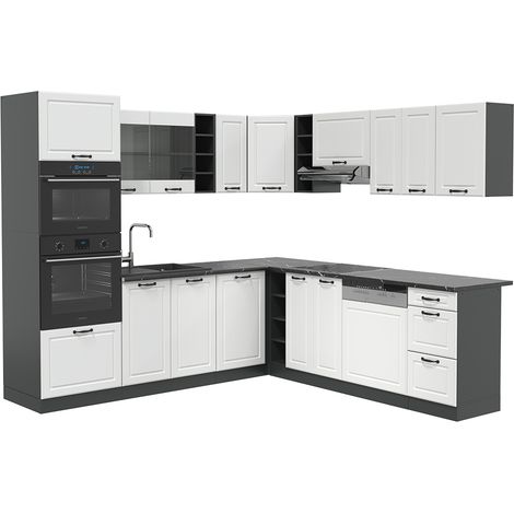 Cocina esquinera R-Line, Casa de campo blanca/antracita, 237 x 247 cm , ET Antracita, Vicco