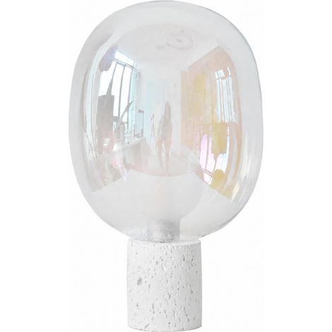 Lampe à poser en verre irisé et béton blanc H43 cm - Bulle (1/5)