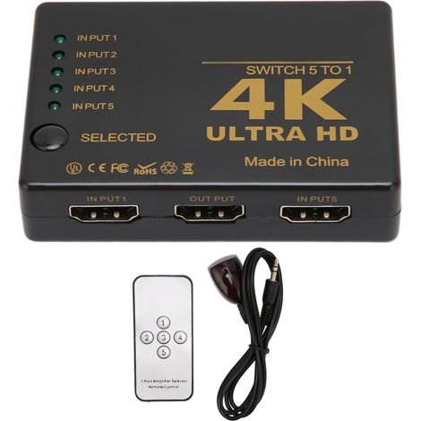 Sélecteur HDMI 4K 2K 30Hz 5 ports, convertisseur vidéo HD pour téléviseur, lecteur DVD, projecteur. (1/5)