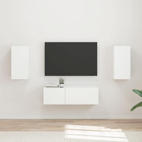 TV-Wandregal-Set Wandmontiert 4 pcs Weiß Holzwerkstoff