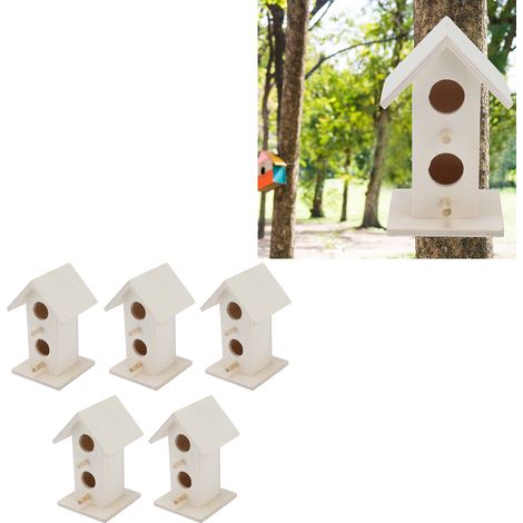 Lot de 5 nichoirs en bois résistants aux intempéries pour oiseaux de jardin, adaptés aux merles bleus, pinsons et mésanges. (1/5)