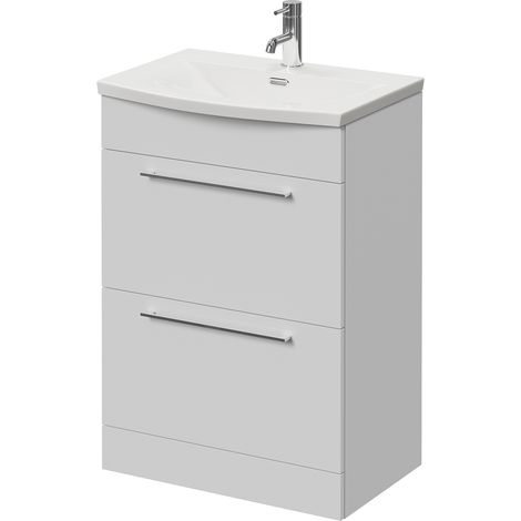 Napoli 390 Gloss White 600mm 2 Drawer Vanity Unit with Arc Basin - 600mm - Chrome 320mm Handle