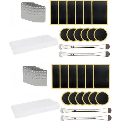 Kit de reparación de neumáticos para bicicleta de 2 piezas, 12 parches autoadhesivos, Con 4 limas metálicas, Negro, Plata (1/5)