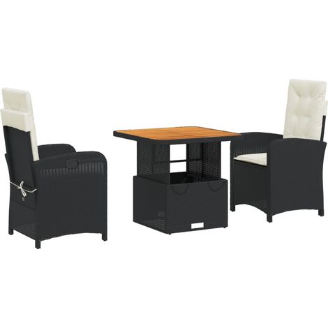 Maison Exclusive - 3-tlg. Garten-Essgruppe mit Kissen Schwarz Pol
