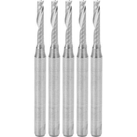 Jeu de 5 fraises CNC, fraises hélicoïdales à une seule goujure en carbure de tungstène, dimensions 3,175 x 2 x 12 x 38 mm (1/5)