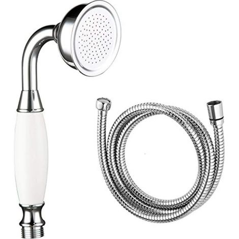 Ensemble de douche chromé de style victorien avec flexible en cuivre anti-brûlure de 150 cm et poignée en céramique blanche pour l'UE, l'Australie et le Canada (1/5)