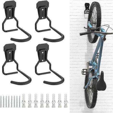 Un ensemble de 4 crochets de rangement pour vélos robustes, crochets muraux en fer en forme de L, compatibles avec les garages domestiques, noirs. (1/5)