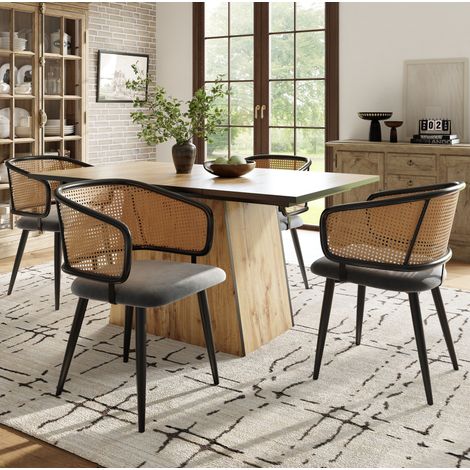 sedia sala da pranzo 47x51x79 cm velluto rattan grigio OKMYHOME (1/5)