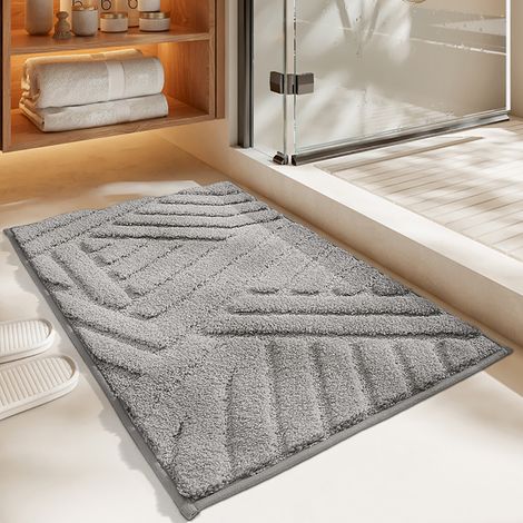 Tapis de bain en microfibre douce, absorbant, à poils longs, antidérapant et lavable, moelleux, idéal pour la douche, la salle de bain et la baignoire. (1/5)