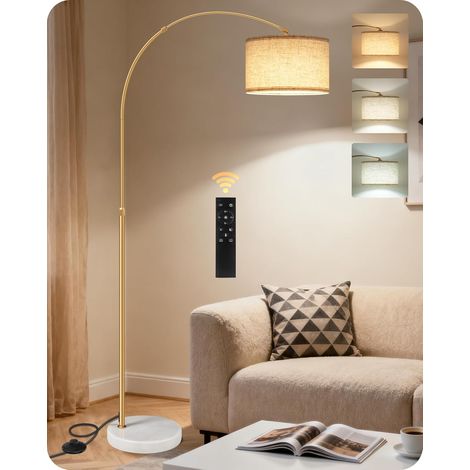 Floor Lamp Living Room Arch Beige Gold Bedroom Floor Arched lamp height adjustable from 158 to 74 mm, stable marble base, dimmable with remote control, light bulb (1/5)