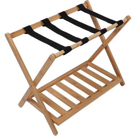 Porte-bagages pliant en bois, support à valises pliable avec rangement inférieur, montage rapide (1/5)