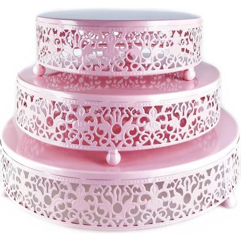 Stand à gâteau de découpe en métal rond Ornement du support de dessert (rose) 3 pièces (1/3)