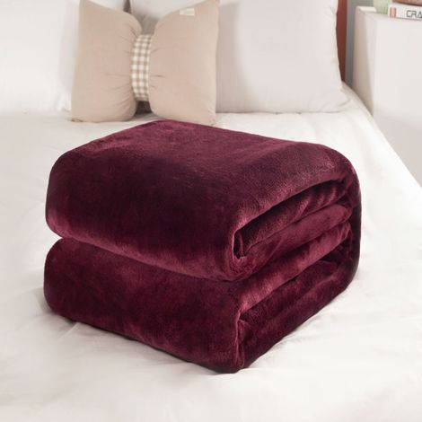 Couverture en flanelle unie, épaisse, double face, couleur bordeaux (8090 pouces) (1/3)