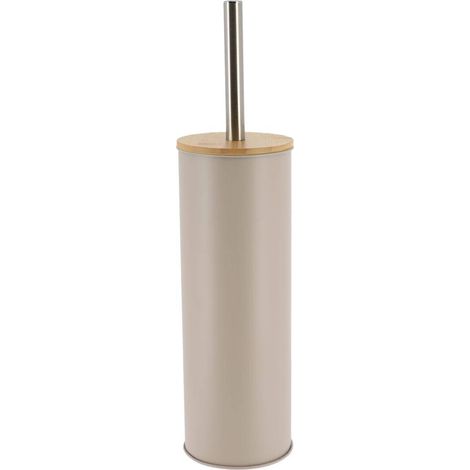 Toilettenbürste aus metall mit bambusdeckel - taupe - Tendance