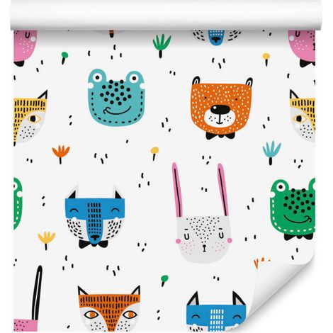 Carta da parati con allegri animali colorati del bosco in stile scandinavo, 50x1000 cm (1/5)