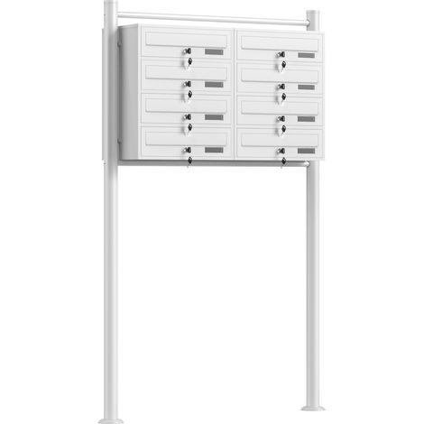 Wiltec Cassetta postale condominiale autoportante 8 posti, bianco, 2 moduli 945 x 270 x 1500 mm