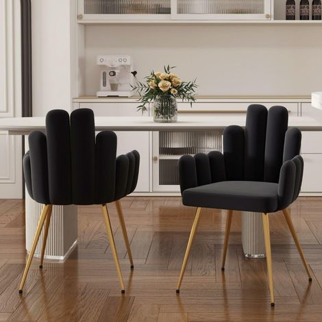 Wahson Set of 2 Velvet Dining Chairs – Special Backrest Design for Kitchen, Living Room, Cafe, Black (1/5)