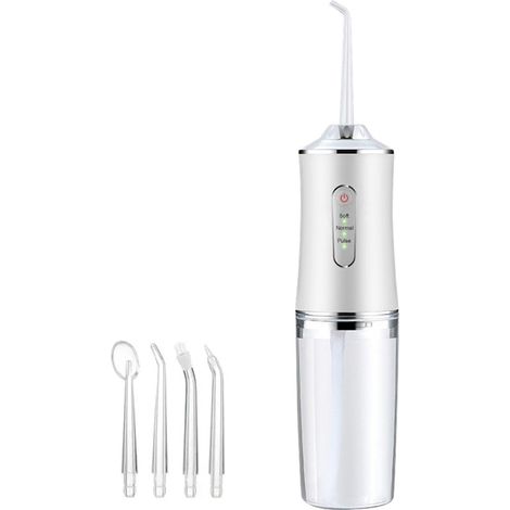 Irrigateur dentaire 4 en 1 sans fil, hydropulseur buccal avec mode DIY et 4 buses, portable rechargeable USB, soin bucco-dentaire quotidien pour homme et femme, cadeau idéal, nettoyeur interdentaire v