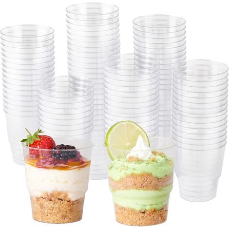 72 Glasbehälter, Hartplastik, 225 ml, transparent, wiederverwendbar, spülmaschinenfest, Dessert, Vorspeise, Buffet (1/5)