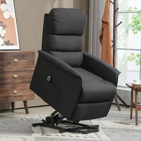 Sillón Relax Reclinable Eléctrico Levanta Personas con Mando a Distancia y Bolsillo Lateral Tapizado en Lino Negro (1/5)