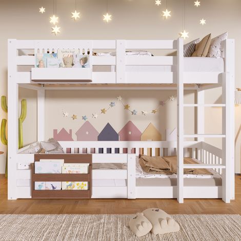 Lit superposé enfant 90 x 200 cm avec rangements intégrés sécurité maximale et échelle pratique design compact blanc (1/5)