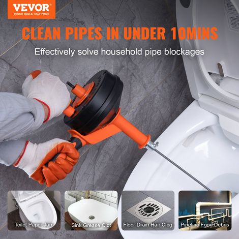Furet Déboucheur de Canalisation 762 cm Furet de Plomberie avec Tige pour Perceuse Déboucheur Drain avec Tuyau de Protection et Gants pour Déboucher Tuyaux Toilettes Évier Cuisine Salle de Bain (1/5)