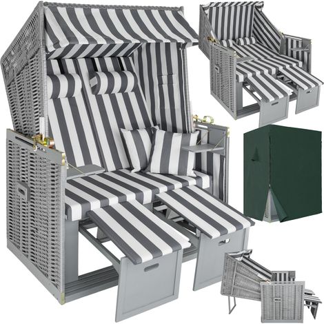Corbeille de plage avec housse protection - gris/blanc