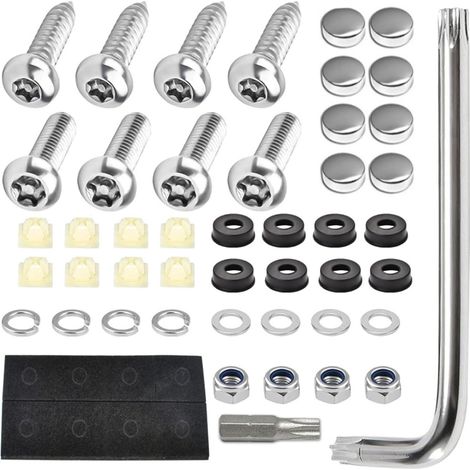 Lot de vis de fixation de plaque d'immatriculation de voiture en acier inoxydable professionnel - Kit complet - Convient pour les vis de plaque d'immatriculation des véhicules américains résistantes (1/5)