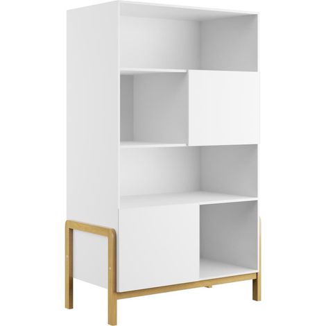 Bücherregal mit 2 Türen, Weiß und Holzoptik, 160cm (1/5)